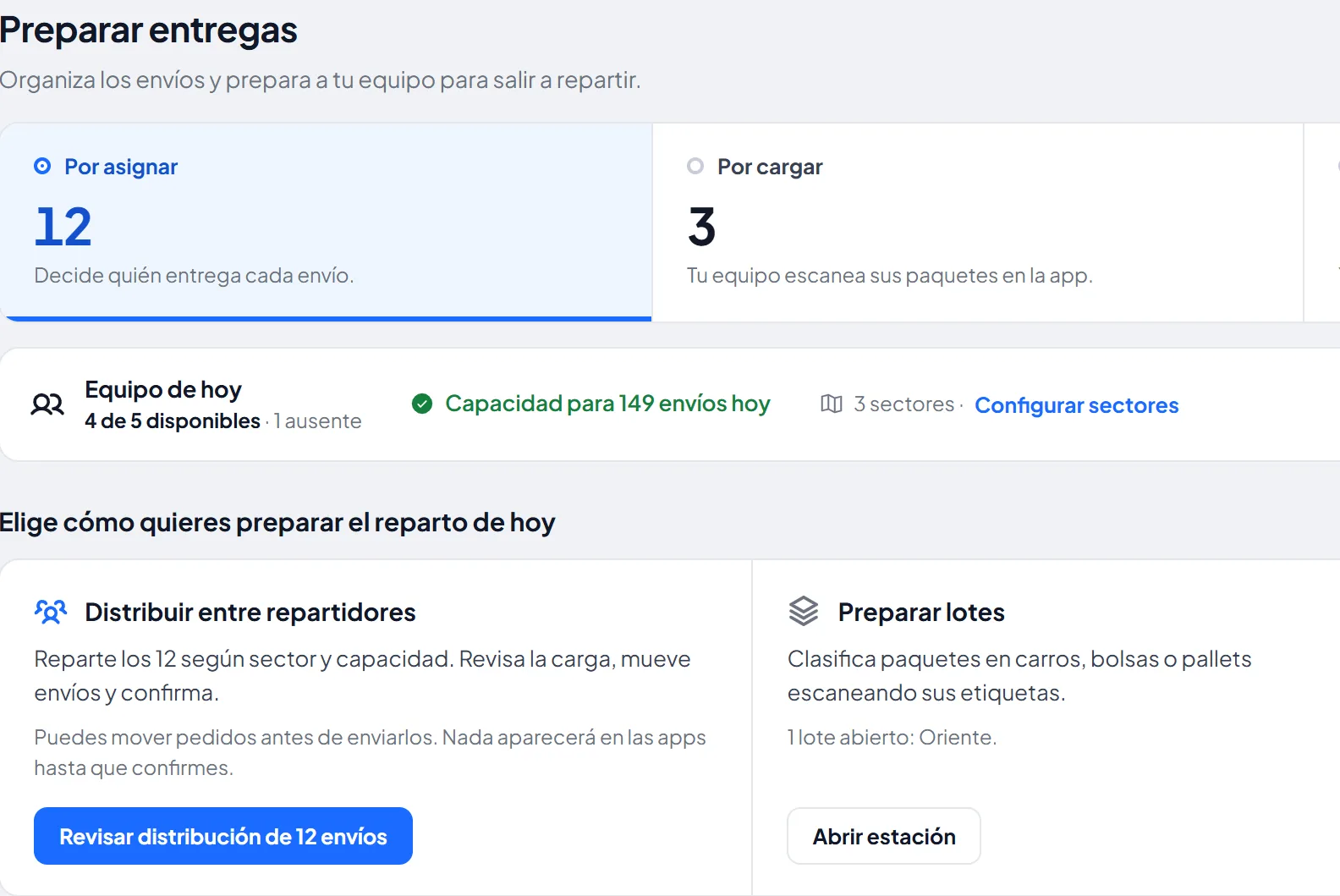 Preparar entregas con lotes por sector